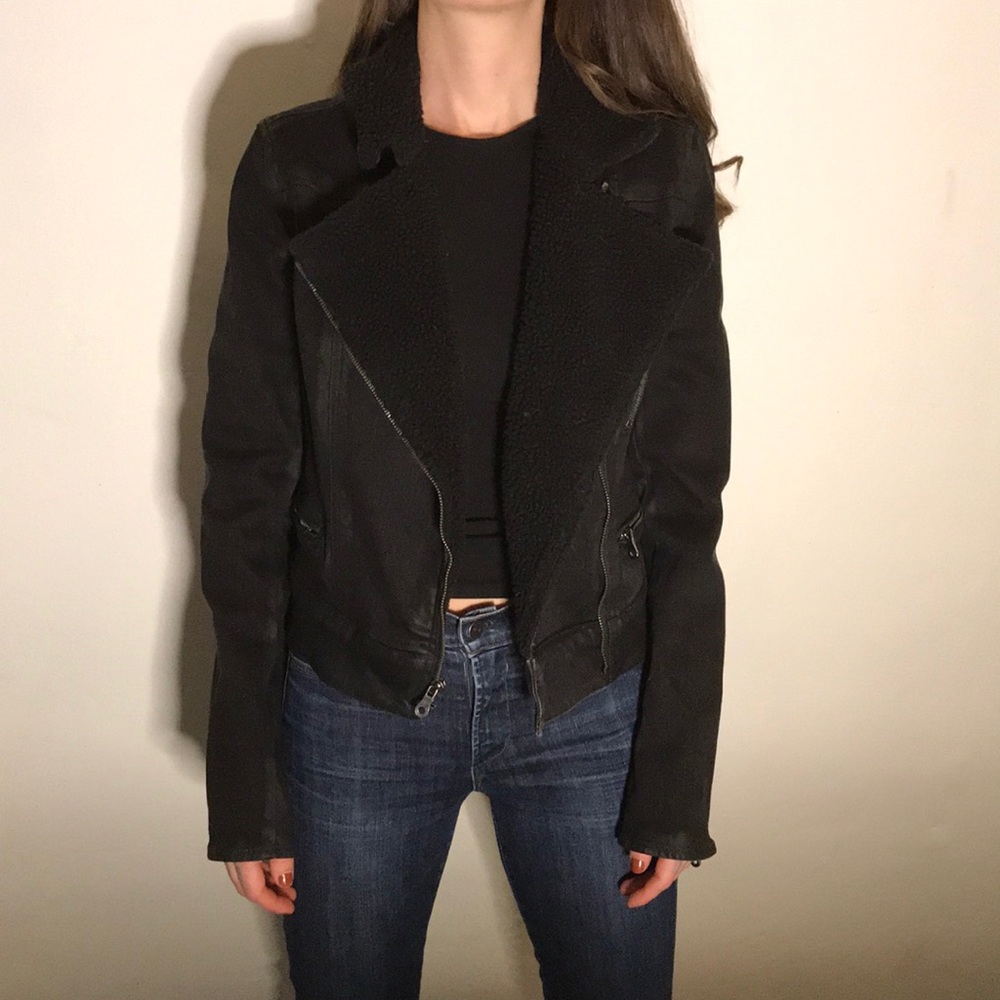 PAIGE Black Denim faux Sherpa Jacket